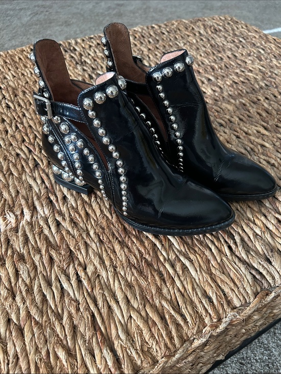 Jeffrey Campbell Shoes - Jeffrey Campbell Rylance Black Patent Silver Studded Ankle Boots Wrap Buckle.